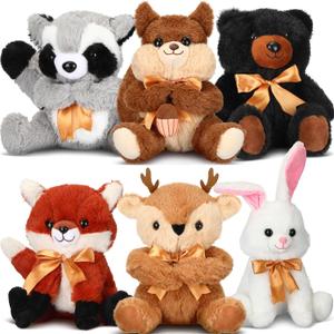 Syhood 6 Pcs Large Woodland Stuffed Animals 11.8 Inch Plush Bear Deer Fox Squirrel Rabbit Raccoon Stuffed Woodland Toys Wild Plush Animal for Birthday Gifts Baby Shower Wedding Party Decor