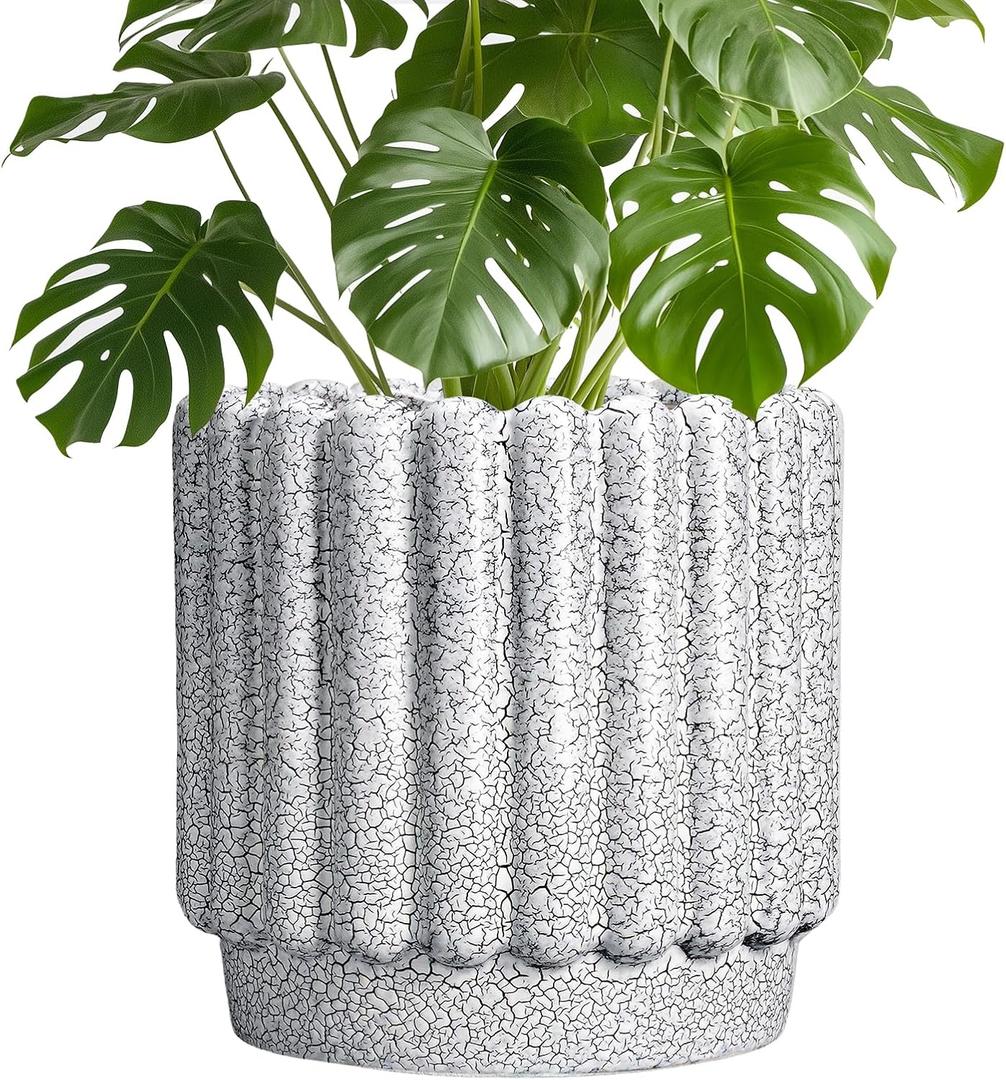 Ceramicfor Ceramic Flower Pot, 9.6 Inch, Black and White
