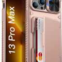 Vihibii for iPhone 13 Pro Max/iPhone 12 Pro Max Case with Card Holder (4 Cards), [RFID Blocking] & Slide Lens Camera Cover, Military Grade Drop Protection, Heavy Duty Wallet Phone Case, Rose Gold