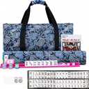 Ploomi American Mahjong Tiles Set, 166 White Tiles, 4 Color Racks & Pushers, Complete Western Mahjong Set with Blue Carrying Bag for Beginners & Experts