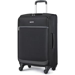 Amazon Basics 23" Medium Checked Softside Luggage Suitcase with Spinner Wheels, Expandable Space, Zippered Pockets, Telescopic Handle, Black