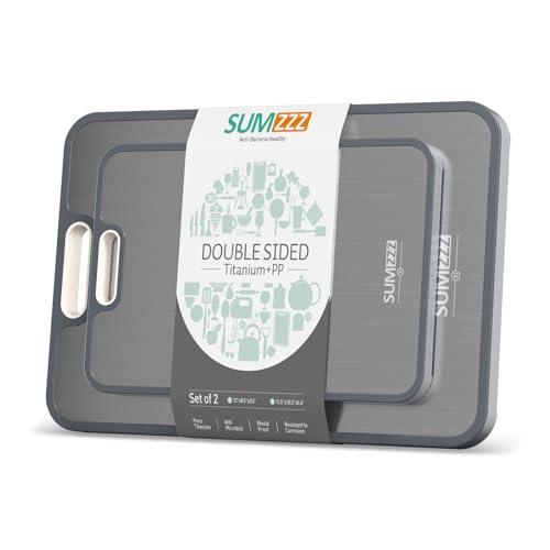 Titanium Cutting Board Double Sided Food Grade, Pure Titanium/PP for Kitchen, Cutting Board Easy to Clean[15.5”*10.5”+12”*8.5”]