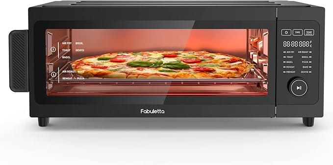 Toaster Oven Air Fryer Combo - Fabuletta 10-in-1 Countertop Convection Oven 1800W, Flip Up & Away Capability for Storage Space, Oil-Less Toaster Oven Fit 12" Pizza, 9 Slices Toast (Black)
