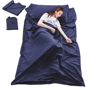 Sleeping Bag Liner Travel Sheets for Hotel Camping Sheets Travel Bed Sheets for Hotel Lightweight Single &Double Compact Sleeping Bag Sack Breathable Travel Sleeping Bag for Hotels Adult Compact Sacks (82.7 X 45 Inch, Dark Blue)