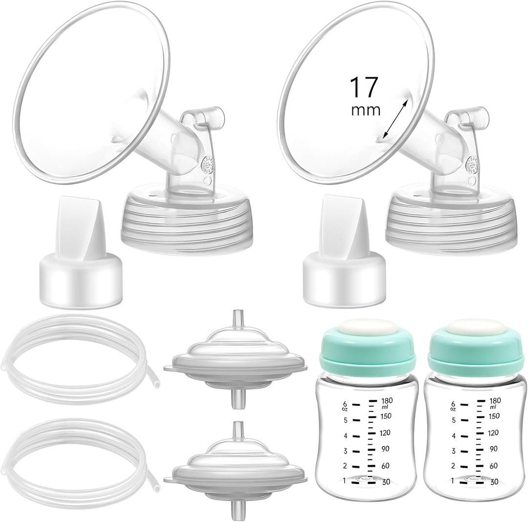 Pump Parts Compatible with Spectra S1/S2/9 Plus, Not Original Accessories, Full Set Replacements Include 17mm Flange, Duckbill Valve, Backflow Protector, Tubing and Bottle