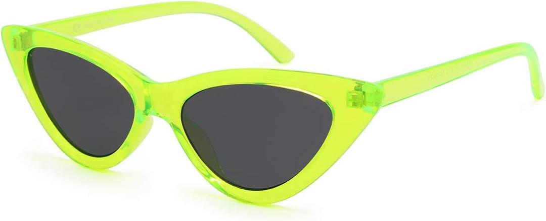 livho Retro Vintage Narrow Cat Eye Sunglasses for Women Clout Goggles Plastic Frame (Green)