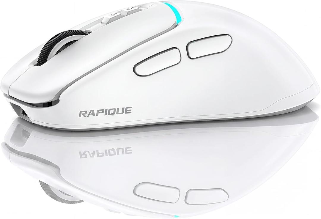RAPIQUE Wireless Mouse for Laptop, Dual Bluetooth & 2.4G, Multi-Device for 3 Devices, USB-C Rechargeable, Quiet Click, 4 DPI Levels up to 3200, Ergonomic Right-Hand Mouse for MacBook, PC - White