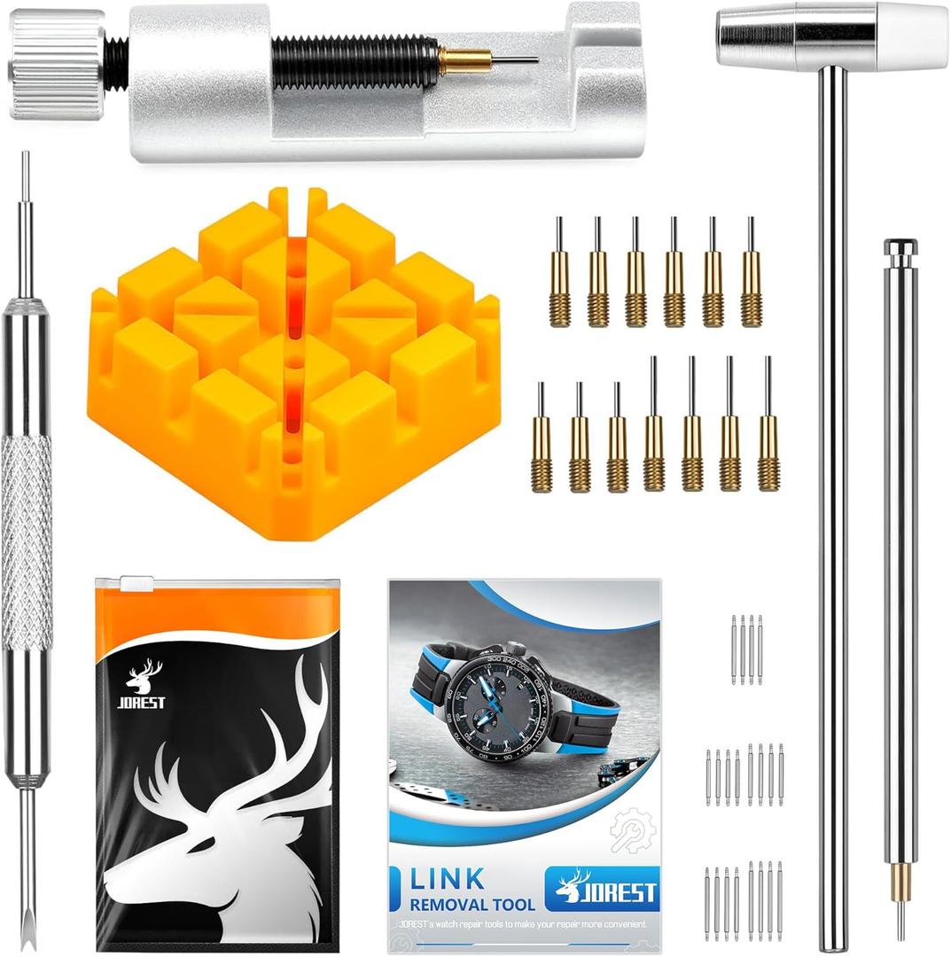 JOREST Watch Link Removal Tool, Watch Band Tool Kit, Repair Kit for Watch Bracelet Adjustment and Replacement and Resizing, With User Manual, Watch Link Remover, 20 PCS Spring Bars, 13 PCS Spare Needle