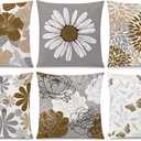 COMMINY Brown Grey Pillow Covers 18x18 Set of 6 Decorative Daisy Flower Throw Pillow Cover for Couch Modern Coffee Pillow Case for Patio Living Room Cushion Bed Farmhouse Home Decor
