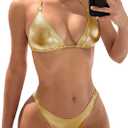 Women Metallic Bikini Swim Sexy Silver Swimsuit Triangle Top and Bottom Set (Medium)