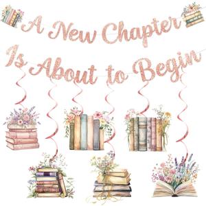 Storybook Baby Shower Decorations A New Chapter Begins Baby Shower Book Themed Party Decor with A New Chapter is About to Begin Banner Hanging Swirls