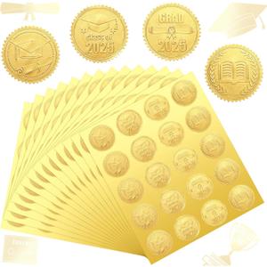 2 x Spakon 500 Pcs Graduation Stickers 2025 Gold Foil Class of 2025 Grad Cap Certificate Envelope Seals Graduation Hat Stickers Labels for Senior College Grad Party Favor
