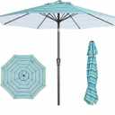 PatioKingdom 9FT Patio Outdoor Umbrella-UPF 50+ Sun Shade with Wind Vent, Push-Button Tilt & Smooth Crank Lift, Rust-Resistant Fiberglass Frame for Garden, Backyard,Yard (Blue Green Stripes)