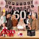60th Birthday Decorations for Women,32PCS 60th Birthday Party Decorations,Including Backdrop, Crown, Sash, banner, Hanging Swirl,Cake Topper,balloons,Paper Fans,Anniversary Card and Paper Fans