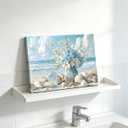 Beach Bathroom Canvas Wall Art Coastal Floral Wall Decor Picture Ocean Theme Seascape Seashell Starfish Poster Print for Bathroom Bedroom Living Room 16x24in