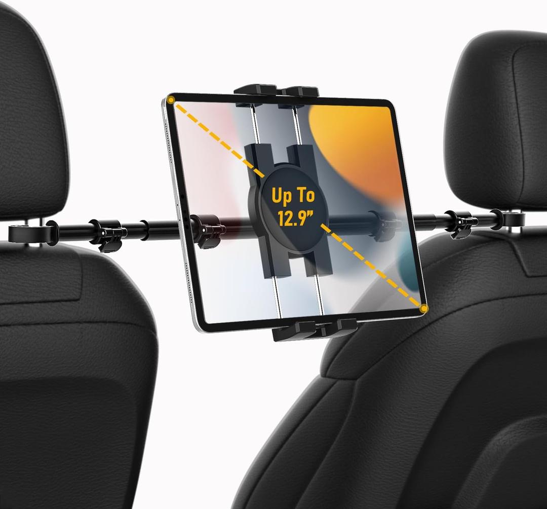 Car Headrest Tablet Holder, Car Back Seat iPad Mount Kids [Stretchable & Ultra-Stable] Between Seats Tablet Stand for Switch, iPad Pro Air Mini, Lenovo, iPhone, 4-13" Tablets & Phones (Black)