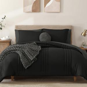 Monbix Oversized Queen Comforter Set - 7 Pieces Black Bed in a Bag Oversized Queen Bedding Sets with Comforters, All Seasons Comforter Bed Set with Sheets, Pillowcases & Shams