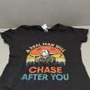 Womens Vintage Real Man Will Chase After You Halloween Character V-Neck T-Shirt Size M