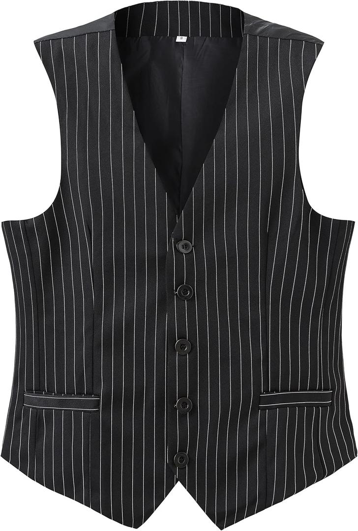 Gionforsy Mens Suit Vest 1920s Mens Vest Slim Fit Formal Business Gangster Waistcoat (Medium, Black Stripe)