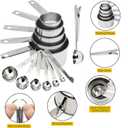 Measuring Cups and Spoons Set of 13, Stainless Steel 5 Nesting Measure Cups Set & 6 Measuring Spoons Set & 1 Leveler +1 Spoon Clip - Kitchen Baking Tools for Cooking.