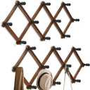 WGFKVAS 2 Pack Accordion Hat Rack for Wall - Expandable Coat Rack & Wall Mounted Hat Holder - Wooden Wall Hanger with 10 Peg Hooks for Coats, Baseball Caps, Keys & Mugs