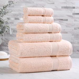 Superior Heritage Egyptian Cotton 6 Piece Towel Set, Heavyweight Towels for Bathroom, Guest Bath, Luxury Home Decor, Plush Absorbent Essentials, Includes 2 Bath, 2 Hand, 2 Face Towels, Peach