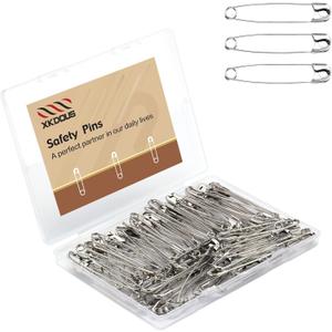 XKDOUS 3 Inch Large Safety Pins 100 pcs Silver Pins Bulk Heavy Duty for Clothes, Sewing, Craft