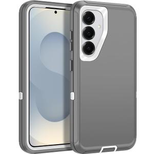for Samsung Galaxy S25 Case Heavy Duty Protective Case Shockproof Dropproof 3-Layer Full Body Protection [Without Screen Protector] Tough Rugged Case for Galaxy S25, Grey/White