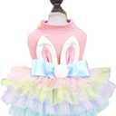 Pink Bunny Ears Dog Dress Spring Girl Puppy Clothes for  Dog, Easter Cat Dress for Cat Funny Tutu Dress Holiday Pet Outfit (Colorful, X-Large)