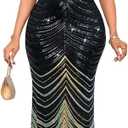 dasmzper Women Sexy Sequin Off Shoulder Ruffle Short Sleeve Bodycon Mermaid Party Formal Evening Maxi Dress L