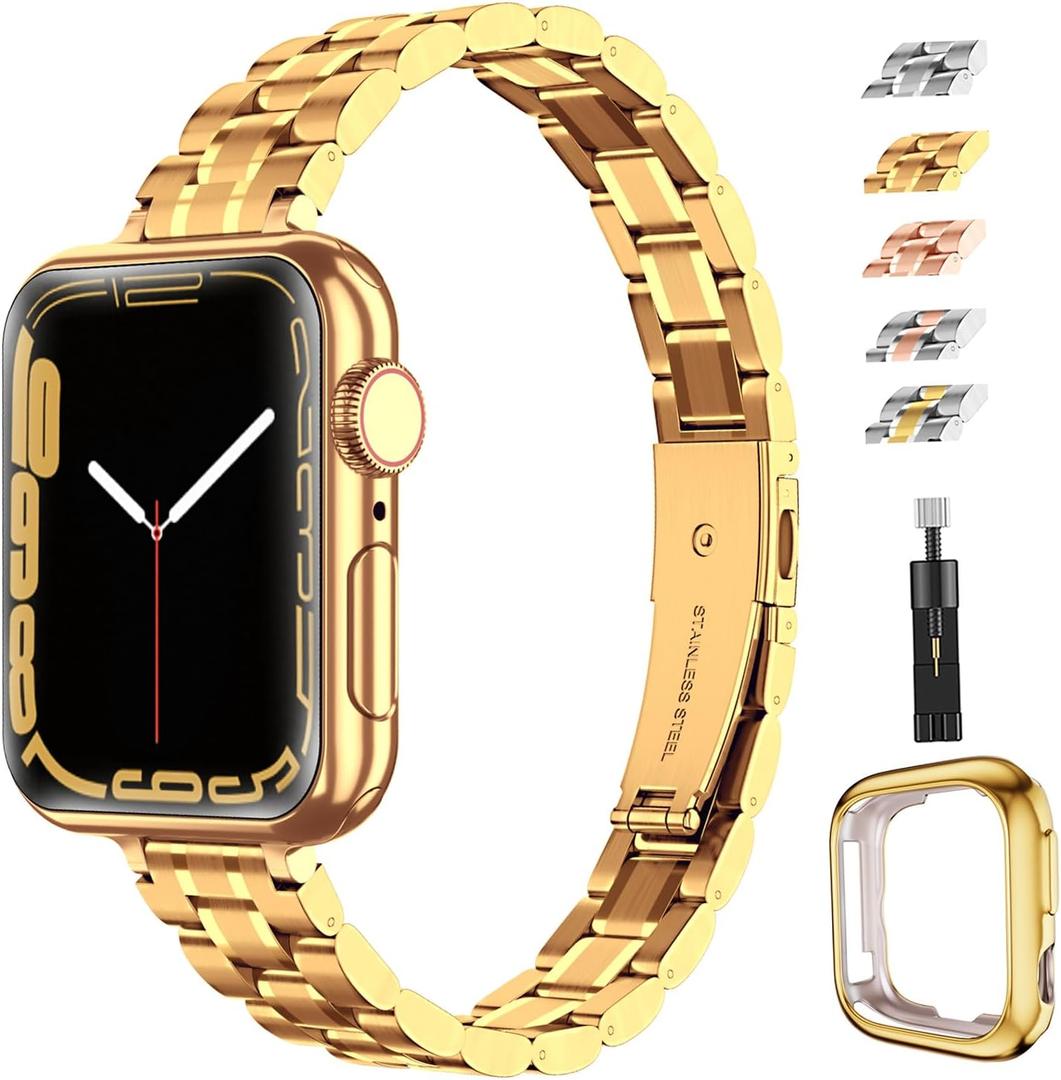 chuangshiji Compatible with Apple Watch Band 38mm 40mm 41mm, Women for iWatch Band Series 9/8/7/6/5/4/3/2/1/SE (S-Gold, 38mm/40mm/41mm)