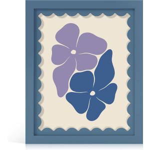 8x10 Picture Frame with Real Glass, Wooden cute 8 x 10 Photo Frame with Wavy Mat for Tabletop and Wall Hanging, Blue, 1 Pack