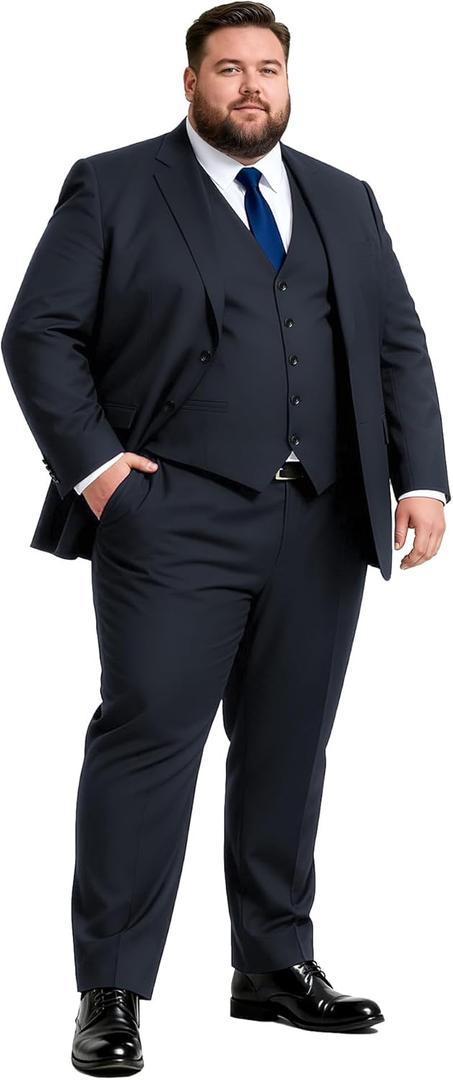 GATMSTZ 3 Piece Suit for Men Big and Tall Classic Fit Men Tuxedo Suit Set Jacket Vest Pants (Charcoal, Size 64)