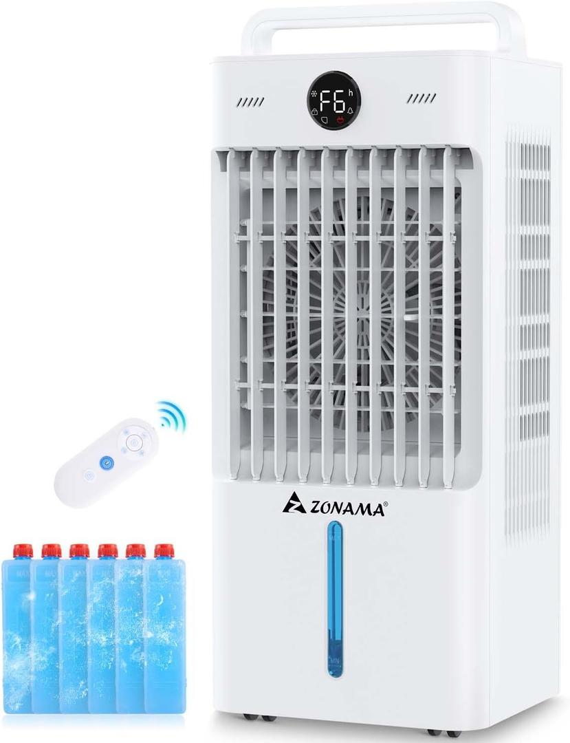 Swamp Cooler, 3-IN-1 Evaporative Air Cooler with Display & Remote, Windowless Portable Air Conditioners with Ice Cooling, 12H Timer, 6 Speeds, 60 Oscillation, Air Cooler Fan for Home Office
