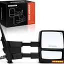 A-Premium Towing Mirrors - Compatible with Ford F-150 F150 2007 2008 2009 2010 2011 2012 - Manual Folding Heated Black - with Puddle Light, large