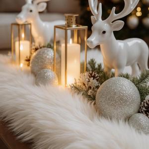 1.3 x 4.9 ft Christmas Fake Snow Blanket for Christmas Village Fuzzy Faux Fur Artificial Snow Blanket White Xmas Table Decor for Xmas Trees Village Display Party Winter Decorations Photo Prop