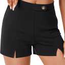 Vrtige Women's Split Hem High Waist Decorative Buttons Invisible Zip Elastic Sliming Shorts (Black)