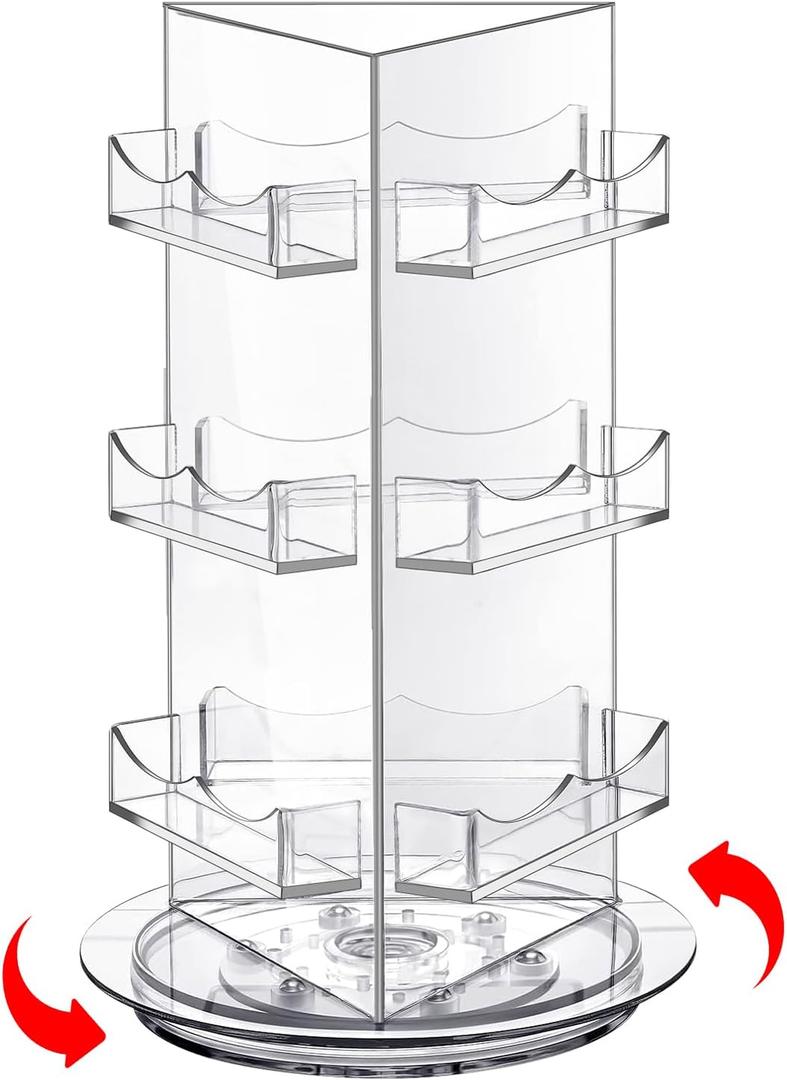 Sticker Display, Rotating Display Stand, Clear Business Card Holder, Acrylic 3 Tier Spinning Display Stand Holds 3.5" Greeting Gift Brochure Postcard for Office Home Desk Vendor Events Booth Supplies