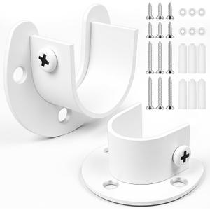 2Pcs Heavy Duty Stainless Steel Closet Rod Bracket Holder (White, 1-1/4")