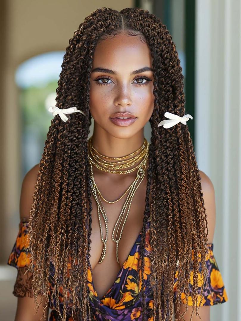 WIGER Ombre Brown Senegalese Twist Braided Wigs Full Double Lace Braided Wig Black Women Two Twist Braid Curly Wig Spiral Coiled Braid Wigs Pre Plucked with Baby Hair 24 Inch