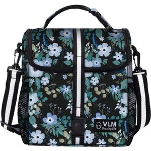 VLM Lunch Box for Women, Insulated Lunch Bag Women with Adjustable Shoulder Strap, Cute Lunch Tote Bag for Work,Picnic,Camping (Medium, Blue Floral)