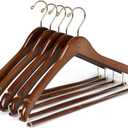 10 Quality Hangers Curved Wooden Hangers Beautiful Sturdy Suit Coat Hangers with Locking Bar Gold Hooks Walnut Finish (10)