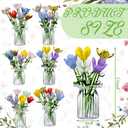 FoldTier 42 Pcs Valentines Mini Glass Flower Decoration Hand Blown Glass Flower Figurines Collectible Ornaments with Vase for Mothers Day Birthday Table Centerpiece Garden DIY Craft(Tulip)