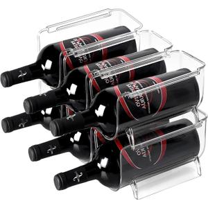 6 Pack Plastic Wine Bottle Holder for Refrigerator, Acrylic Wine Rack Refrigerator, Clear Wine Bottle Organizer Holder for Kitchen, Refrigerator, Countertop Organization