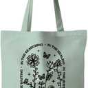 Boho Floral Christian Tote Bag, Jesus Bible Scripture Canvas Bags for Women, Religious Reusable Grocery Bags