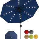 Garvee 9FT Solar Patio Umbrella with 32 LED Lights - Outdoor Table Umbrella with Crank Lift, Push Button Tilt and 8 Sturdy Ribs - Market Umbrella UV Protection for Pool, Deck, Yard, Garden -Navy Blue