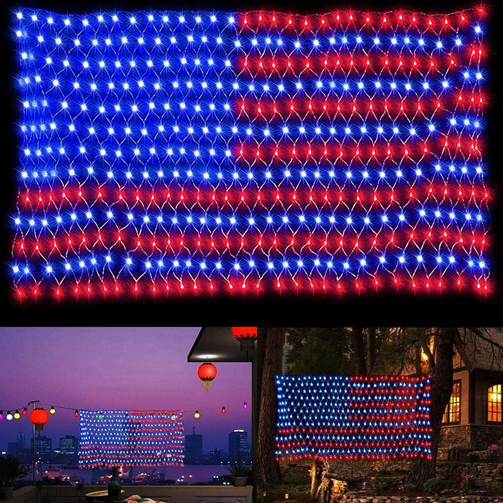 American Flag Lights, 420 Super Bright Lighted American Flag Net Light Waterproof US Flags String Light for Independence Day July 4th, Home,Yard, Garden Patio Yard Holiday Decoration (6.6FT*3.3FT 110V Plug In)