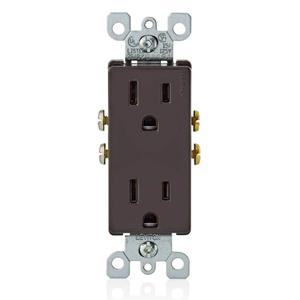 Leviton 15 Amp, 125 Volt, Decora Duplex Receptacle, Residential Grade, Grounding, 5325, Brown