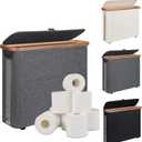 Toilet Paper Storage Basket with Lid - The Ultimate Bathroom Organizer, Free Standing Toilet Paper Holder for Up to 9 Mega Rolls, Toilet Tissue Storage Bin with Handle for RV Closet, Grey (Medium)