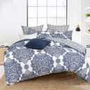 PHF Ultra Soft Paisley Duvet Cover Queen Size, Printed Bedding Set 3 Pieces, Comfy Farmhouse Pattern Duvet Cover Set with 2 Pillow Shams, Zipper Closure and 8 Ties, 90"x90", Royal Blue & White